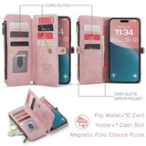 Compatible With Iphone 16 Plus Case Wallet With Rfid Blocking Card Holder For Women Men, Pu Leather Magnetic Snap Flip Zipper Strap Wallet Phone Case Fit For Iphone 16 Plus 6.7", Rose Pink