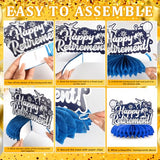 9 Pcs Retirement Party Decorations Honeycomb Centerpieces, Blue Silver Happy Retirement Table Decorations, Funny Officially Retired Table Toppers for Men Women Party Supplies