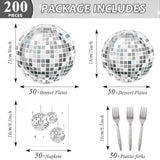 200Pcs Disco Theme Party Plates And Napkins 1970S Birthday Party Decorations Silver Disco Ball Paper Plates 70S Disco Party Tableware Set Serves 50 Guests Baby Shower Wedding Party Supplies Favors