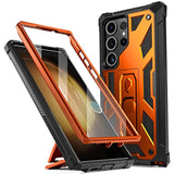 Spartan Case For Samsung Galaxy S23 Ultra 5G 6.8 Inch, Built-In Screen Protector Work With Fingerprint Id, Full Body Rugged Shockproof Protective Cover Case With Kickstand, Metallic Orange