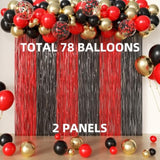 Red And Black Foil Fringe Curtains And Balloon Garland Arch Kit 2 Pack 3.2X8.2 Feet Backdrop Tinsel Curtains And 78 Pcs Balloons For Deadpool Twilight Stranger Things Party Decorations (Red And Black)