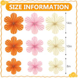 9 Pcs Pink And Orange Party Decorations Set, Hanging Paper Fans Paper Flowers Decorations For Girls Women Wall Graduation Birthday Bachelorette Classroom Baby Shower Wedding Thanksgiving Decor