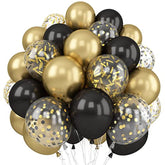 60pk Black Gold Balloons – Metallic & Confetti Latex for Party Decorations