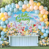 Spring Backdrop Banner Floral Hello Spring Decorations Background Easter Flowers Blue Sky Photo Booth Props 70.8 X 43.3 Inch