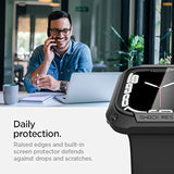 Spigen Tough Armor Case with Built-in Touch Sensitive Tempered Glass Screen Protector Designed for Apple Watch Series 9/8/7 45mm Durable Full Coverage Cover - Black
