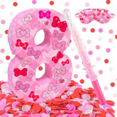 Pink Bow 8Th Birthday Decorations, 15.75Inch Bow Number 8 Piñata With Blindfold Stick And Confetti For Pink Bow Birthday Party Supplies (8)