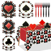 Casino Birthday Party Plates Set For 20 Guests, Including Poker Tablecloth, Napkins, Forks And Plates For Casino Theme Party Decorations Game Night Baby Shower