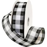 Cambridge Wired Black And White Buffalo Check Plaid Ribbon, For Gift W