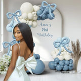 4Pcs Blue Bow Foil Balloons Set Dusty Blue Bow Mylar Balloons For Coquette Birthday, Baby Shower, Last Toast On Coast,Bachelorette Party, Bow Themed Beach Bridal Shower Party Decorations