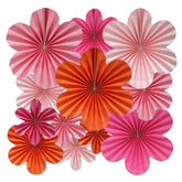 12 Pcs Paper Flowers Fans Pink And Orange Party Decorations Paper Flowers Decorations For Wall Girl Groovy Birthday Baby Shower Wedding Bachelorette Room Hanging Décor