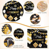 452 Pcs Happy Retirement Party Decorations Men Black Gold Retirement Paper Plates And Napkins Cups Tablecloth Cutlery Straws Disposable Tableware Party Supplies For Men Women
