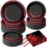 50 Guests Red And Black Birthday Party Supplies Set Red Dot On Black Disposable Plates Napkins Red And Black Tableware Set Party Papaer Dinnerware For Birthday Graduation Wedding Decorations 200Pcs