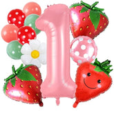 40" Pink Strawberry Number 1 Balloon for Girl’s 1st Birthday & Baby Shower