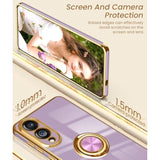 For Samsung Galaxy S25 Edge Case, Screen Protector, 360° Rotatable Ring Holder Magnetic Kickstand,Plated Gold Edge Slim Soft Tpu Protective Phone Case Cover For Galaxy S25 Edge (Purple)