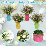 4 Set Easter Table Centerpiece Artificial Easter Egg Picks With High Farmhouse Vase Artificial Easter Flower 4 Metal Pot 8 Easter Spray With Eggs 8 Berries Eucalyptus Flower Plants For Easter Tabletop