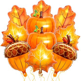 10pcs Fall Balloons with Pumpkin Maple Leaf Pine Cones for Thanksgiving Autumn Party Decor