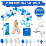 Baby Boy 1St Birthday Decorations With Birthday Crown - First Birthday Boy Decorations - Cake Smash Party Supplies - Happy Birthday And Highchair One Burlap Banner, Number One Balloon, Cake Topper.