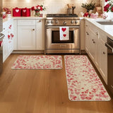 Pink Love Heart Valentines Kitchen Mats Set Of 2, Home Decor Low-Profile Kitchen Rugs For Floor - 17X29 And 17X47 Inch