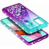 Ngb Case For Samsung Galaxy A71 5G With Tempered Glass Screen Protector (Not Fit A71 4G) Ring Holder/Wrist Strap, Girls Women Liquid Bling Sparkle Floating Glitter Cute Case (Aqua/Purple)