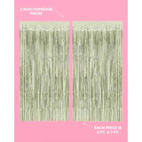 Party Decorations Sage Green Foil Curtain - Set Of 2 | Bachelorette Party Supplies, Cute Birthday Queen Photo Booth, Bach Martini Decor, Bridal Shower Backdrop