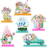 6 Pieces Spring Wooden Table Centerpiece Decoration Flower Gnome Table Signs Farmhouse Spring Wood Tabletop Decor For Easter Party Holidays Home Decor