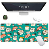 Cute Sushi And Ramen Large Gaming Mouse Pad,Japanese Food Desk Mat,31.5X11.8X0.12In Extended Non-Slip Rubber Teal Mousepad,Computer Deskmat Gifts,Laptop Mice Pads Decor For Home Office