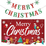 Merry Christmas Banner Decorations Outdoor Hanging Banner Bunting Flags Christmas Background Backdrop Banners Photo Props Xmas Party Supplies Set For Indoor Wall