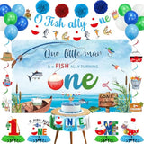 Ofishally One Birthday Decorations - Our Little Man Is Ofishally Turning One Backdrop, Banner, Hanging Swirls, Paper Pom Poms, Honeycomb And Balloons For Boy 1St Birthday Party Supplies