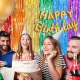 Rainbow Fringe Curtain 2Pack 3.3x8.3ft Foil Backdrop Streamers for Party Decor