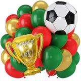 Red and Green Soccer Balloons, 12 Inch Green and Gold Soccer Balloons with 22" Soccer Foil Ball Gold Trophy Balloon for Boys Men Sports Theme Birthday Football Game Day Party Decorations Supplies