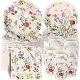 250 Pcs Wildflower Party Decorations Include Spring Summer Floral Paper Plates Napkins And Cups For Wildflower Baby Shower Tea Decorations, Serve 50 Guest(Multicolor,Rustic Style)