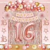 60Pcs 16Th Birthday Decorations Kit For Girls Women, Pink Rose Gold Happy 16Th Birthday Banner, Happy Sixteen Bday Foil Fringe Curtains Balloon Arch Hanging Swirl Party Supplies