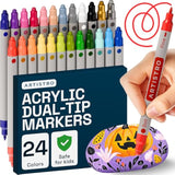 24 Acrylic Paint Markers For Rock, Fabric, Wood, Glass, Craft, Decoration - Dual-Tip Paint Pens - Stocking Stuffers, Christmas Gift Idea For Teens, Grandkids, Kids - Art Supplies