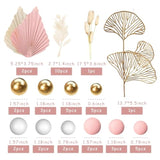 Boho Cake Topper Golden Ginkgo Leaves Cake Decorations With Paper Fans White Gold Balls For Wedding Baby Shower Woman Birthday Boho Themed Party Supplies (Pink)