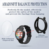 Watch Screen Protector (3+2 Pack) Compatible For Amazfit Balance Tempered Glass Film Anti-Scratch High Definition Full Coverage And Silicone Protective Case