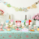 194 Pcs Tea Floral Party Supplies Include 9 Oz Paper Tea Cups With Handle, 6 Paper Plates Napkins Banner, Plastic Tablecloth Forks, 48 Guests Disposable Floral Tableware Set For Wedding