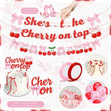 Cherry Party Decorations,She'S The Cherry On Top Theme Banner,Summer Fruit Cherries Party Supplies Cake Topper Latex Balloons For Birthday Baby Shower Valentine'S Day Wedding Bridal Shower