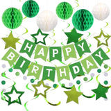 Birthday Decorations, Happy Birthday Banner With Honeycomb Balls, Stars Hanging Swirls Streamers, Circle Dots Garland, Happy Birthday Party Decorations For Women Men Boys Girls (Green)