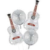 Silver Blow Up Inflatable Guitar Balloons Large 22 Inch 4D Disco Ball Balloons 60S 80S 90S Rock And Roll Music Note Theme Balloon Party Decoration Props For Concert Birthday Party Decorations