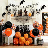 4 Set Halloween Balloons Black Orange White Confetti Balloon Stand Table Party Decorations