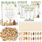 321 Pcs Woodland Animal Baby Shower Game Supply For Girl Or Boy 5 Set Include 50 Activity Card 20 Pencil 1 Don'T Say Baby Sign 50 Clothespin For Price Is Right Prediction Bingo Party Decor