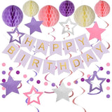 Purple Happy Birthday Party Decorations – Banner, Honeycomb Balls, Swirls & Garland for All Ages