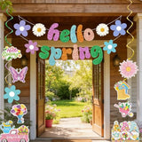 Spring Party Decorations, Hello Spring Decoration Include Banner, Hanging Swirls And Honeycomb Centerpieces, Butterfly Flowers Hanging Decorations Spring Decorations For Home Office Classroom
