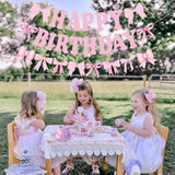 Bow Happy Birthday Banner Pre-Strung Pink Garland for Girls' Party Decor