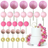 50 Pcs Ball Cake Topper Sticks Mini Balloons For Cake Decorating Supplies Foam Balls Cake Decorations For Baby Shower Cake Birthday Cake Toppers Decorations (Pink Series)
