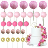 50 Pcs Ball Cake Topper Sticks Mini Balloons For Cake Decorating Supplies Foam Balls Cake Decorations For Baby Shower Cake Birthday Cake Toppers Decorations (Pink Series)