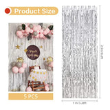 5PCS Silver Foil Fringe Curtains, 3.2x8.2ft Tinsel Backdrop for Party, Wedding & Christmas Decor