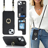 For Iphone 13 Case With Card Holder And Strap - Women'S Crossbody Lanyard, Ring Stand,Snap Clasp, Rfid Blocking Phone Wallet Case 6.1 Inch (Black)