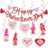 Happy Valentine'S Day Party Decorations, Red Glittery Happy Valentines Day Banner And Valentines Hanging Heart Swirls Decorations For Valentine'S Wedding Anniversary Party Supplies