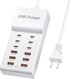 50W USB C Charging Station 12 Port Multi USB C Charger Power Strip for Phones Tablets